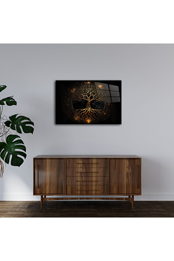 Hayat Ağacı Görseli Cam Tablo Duvar Dekoru 1