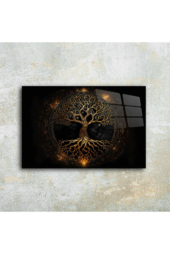 Hayat Ağacı Görseli Cam Tablo Duvar Dekoru 1