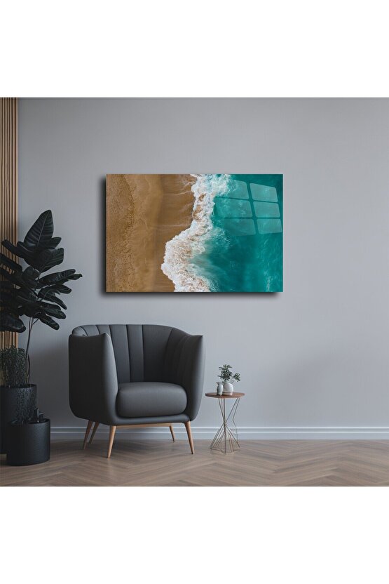 Deniz ve Sahil Temalı Cam Tablo Duvar Dekoru