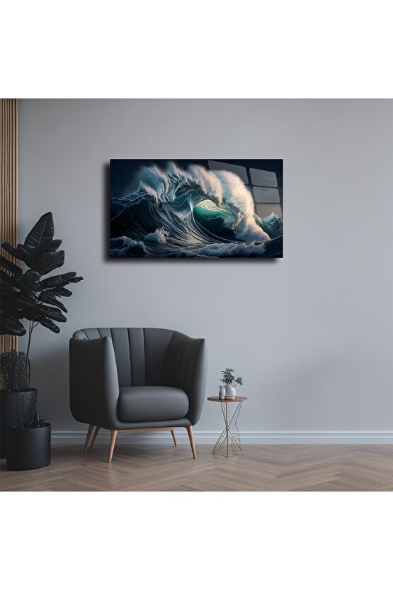 Dalgalı Deniz Temalı Cam Tablo Duvar Dekoru