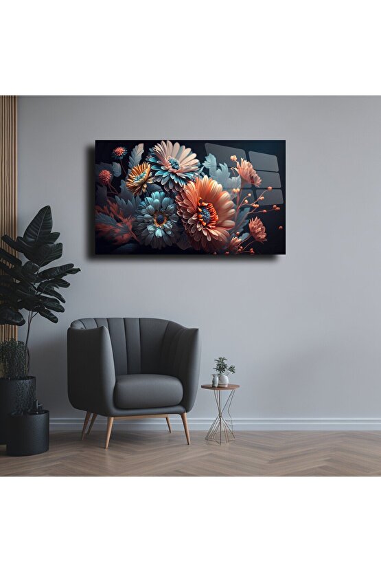 ÇiçekTemalı Cam Tablo Duvar Dekoru 1