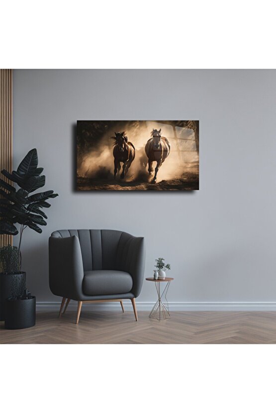 At Temalı Cam Tablo Duvar Dekoru 2