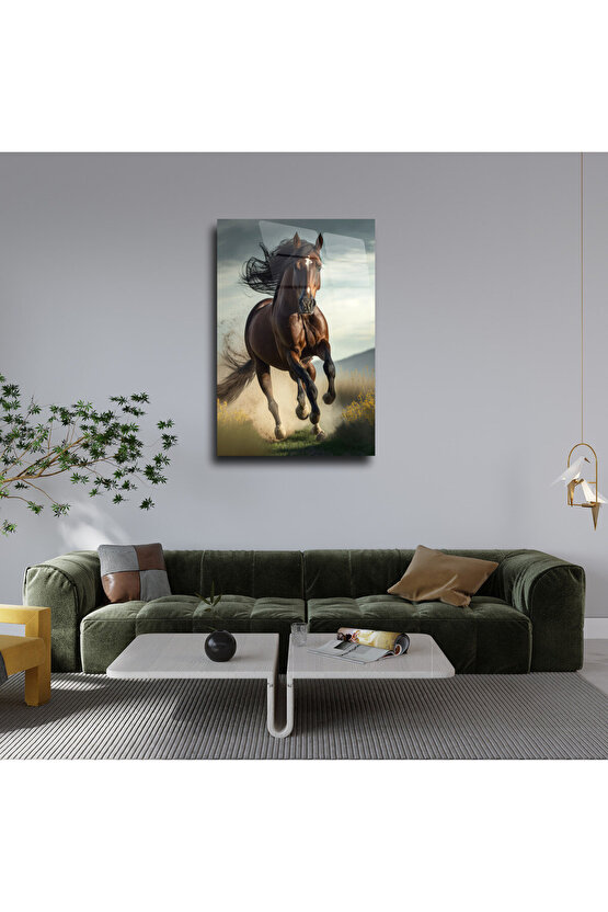 At Temalı Cam Tablo Duvar Dekoru 1