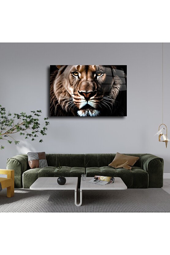 Aslan Yüzü Cam Tablo Duvar Dekoru