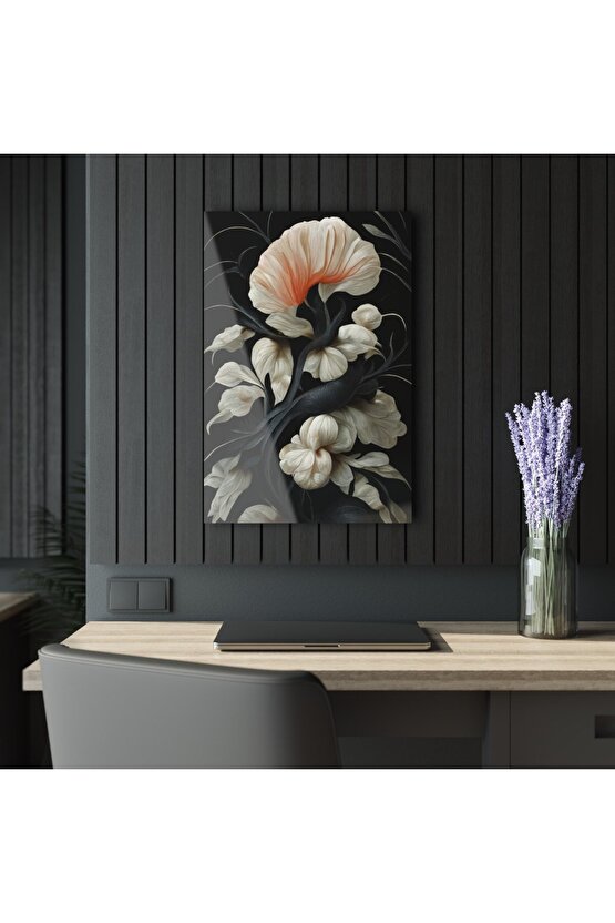 Beyaz Çiçekler Cam Tablo Duvar Dekoru