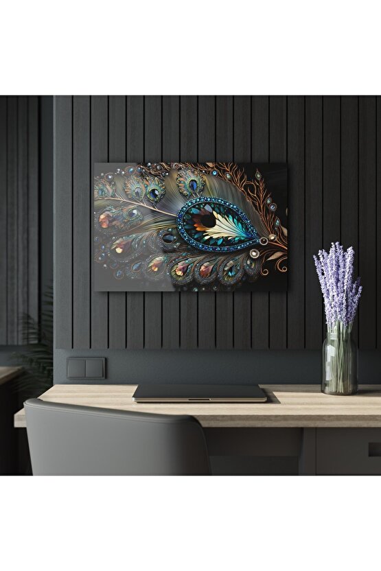 Kuş Tüyü Cam Tablo Duvar Dekoru