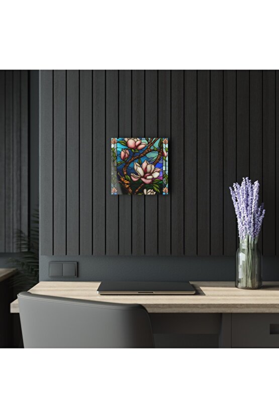 Renkli Çiçekler Cam Tablo Duvar Dekoru 3