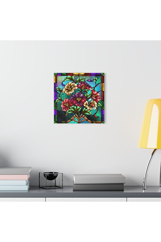Renkli Çiçekler Cam Tablo Duvar Dekoru 2