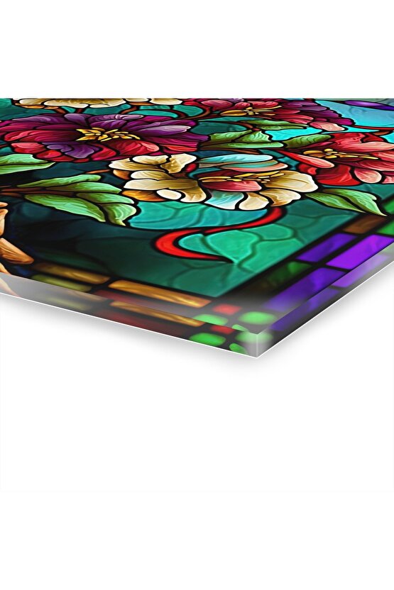 Renkli Çiçekler Cam Tablo Duvar Dekoru 2