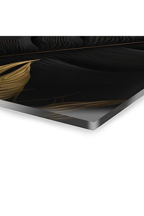 Gold Altın Renkli Yapraklar Cam Tablo Duvar Dekoru 2