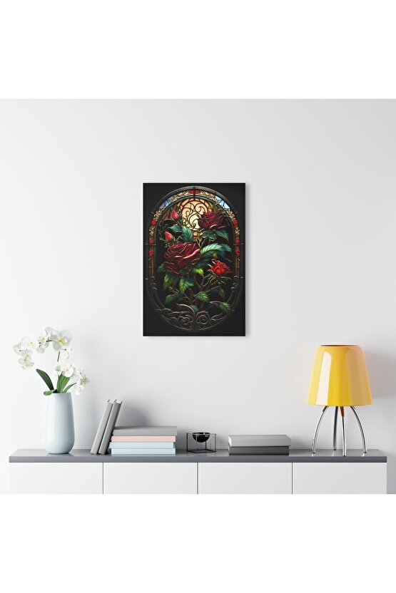 3D Boyutlu Gül Cam Tablo Duvar Dekoru