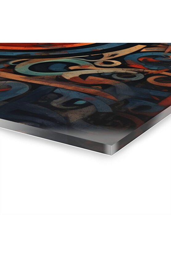 Sulu Boya Efektli Arapça Yazı Kuran-ı Kerim İslam Cam Tablo Duvar Dekoru 2