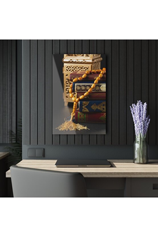 Kuran - ı Kerim ve Tesbih Cam Tablo Duvar Dekoru