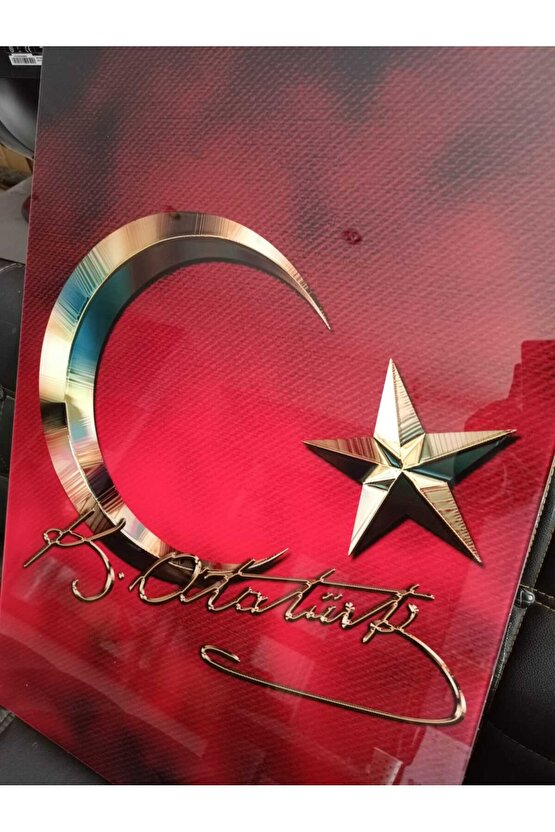Atatürk Imzası Ve Türk Bayrağı Salon Duvar Cam Tablo Dekoru, Atatürk Tablo, Duvar Süsü