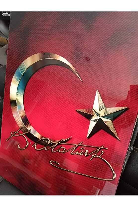 Atatürk Imzası Ve Türk Bayrağı Salon Duvar Cam Tablo Dekoru, Atatürk Tablo, Duvar Süsü