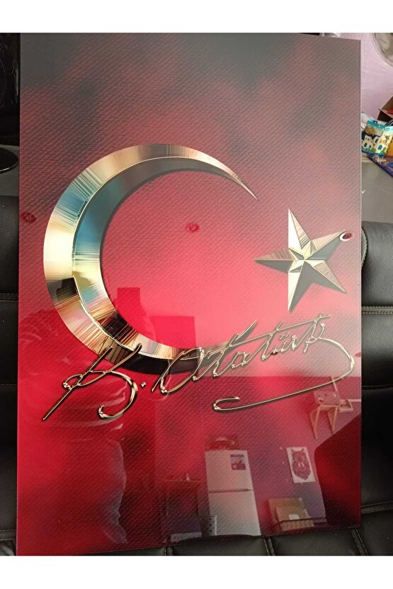 Atatürk Imzası Ve Türk Bayrağı Salon Duvar Cam Tablo Dekoru, Atatürk Tablo, Duvar Süsü