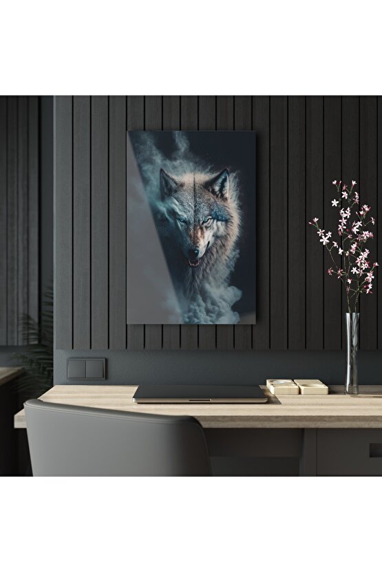 Gri Kurt Cam Tablo Duvar Dekoru