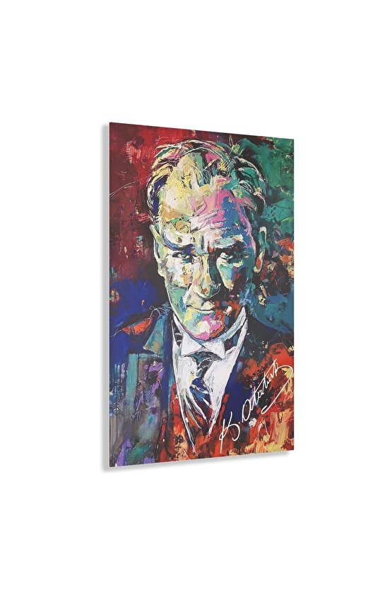 Sulu Boya Efektli Atatürk Cam Tablo Duvar Dekoru
