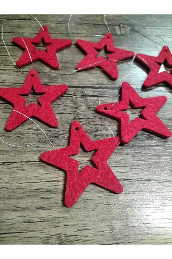 6 Cm Kırmızı Içi Boş Yıldız Keçe Yılbaşı Ağacı Ve Hediye Süsü 6 Adet