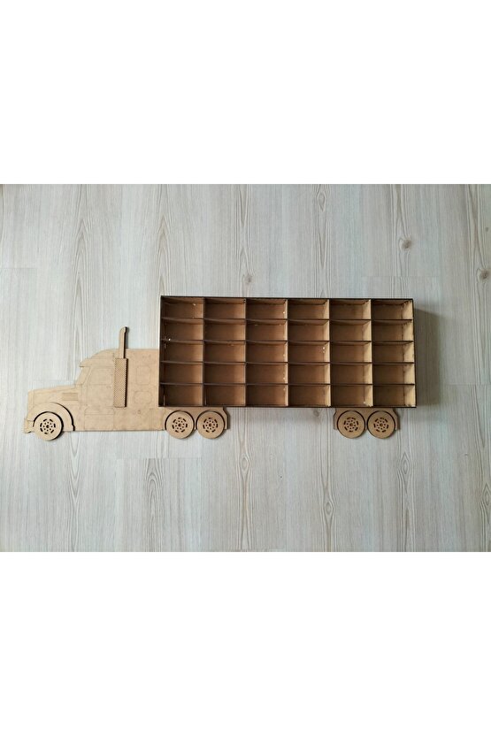 87x32 Ham Mdf Çocuk Odası Ahşap Kamyon Araba Rafı 30 Arabalık