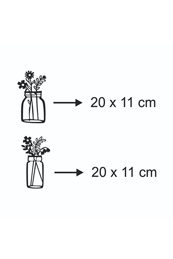 2 Adet Siyah Ahşap Saksıda Çiçek Duvar Dekoru Zenginleştirici