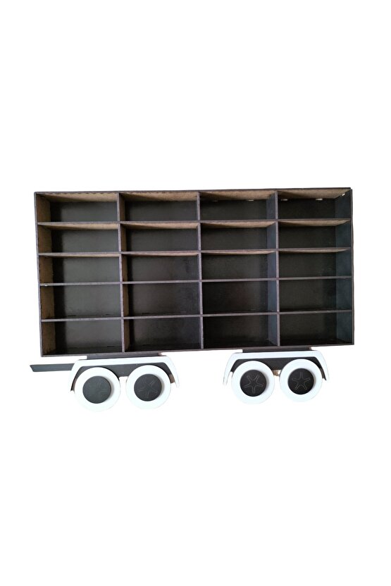 Çift Vagonlu Çocuk Odası Oyuncak Araba Rafı 44 Araç Kapasiteli Kamyon Tır 100x32 Cm
