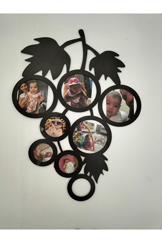 8li Üzüm Desenli Fotoğraf Çerçevesi 60*45 Siyah