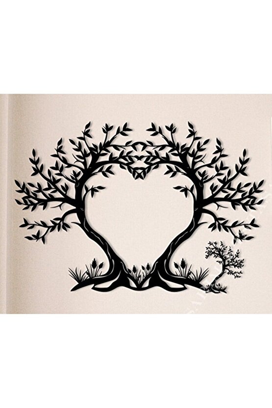Kalp Ağaç Duvar Tablosu 75x50cm - Ahşap Dekoratif Modern Duvar Süsü Lazer Kesim