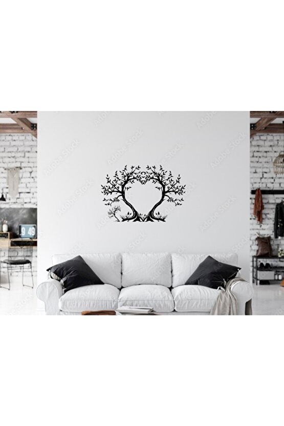 Kalp Ağaç Duvar Tablosu 75x50cm - Ahşap Dekoratif Modern Duvar Süsü Lazer Kesim
