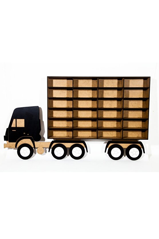 3 Vagonlu Çocuk Odası Oyuncak Araba Rafı 64 Araç Kapasiteli Kamyon Tır 140x32 Cm