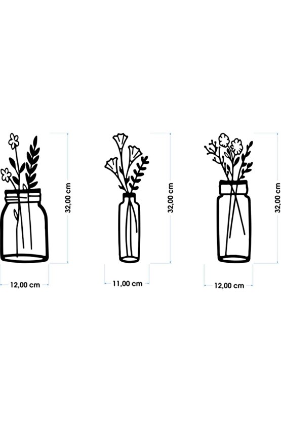 3 Mm Siyah Mdf Saksılar Duvar Dekoru