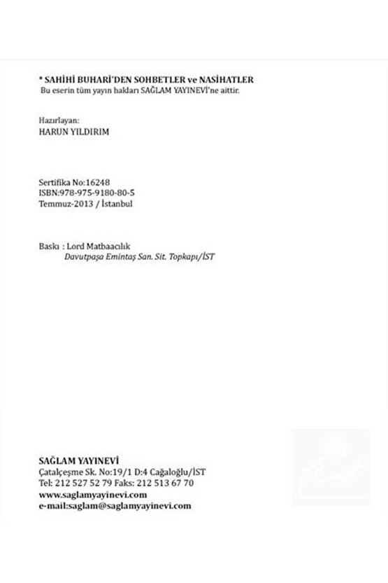 Sahihi Buhariden Sohbetler ve Nasihatler