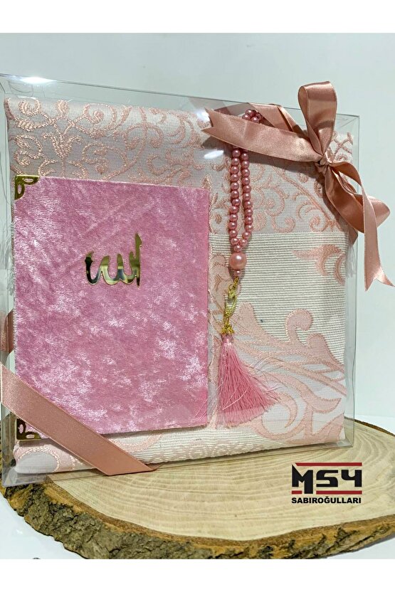 Çeyizlik Seccade Seti Lüks Özel Kutusunda Pembe Namaz Seti, Gelin Damat Bohçalık Set