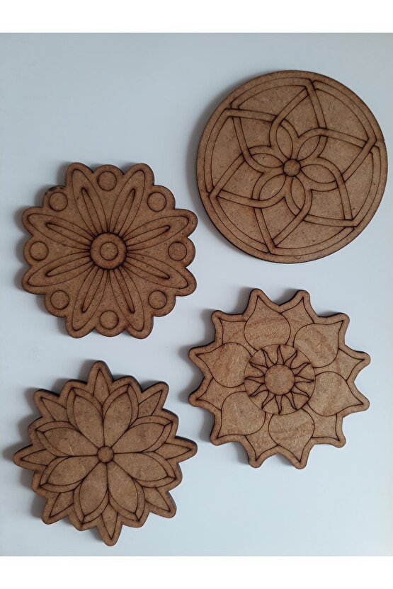 Mandala Desenli 8cm Çaplı Ahşap Bardak Altı