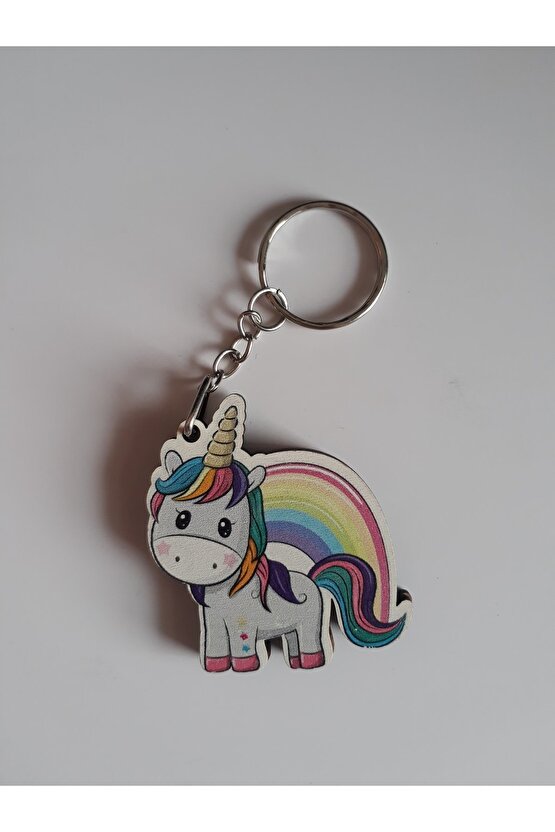 Ahşap Çift Yönlü Anahtarlık Unicorn