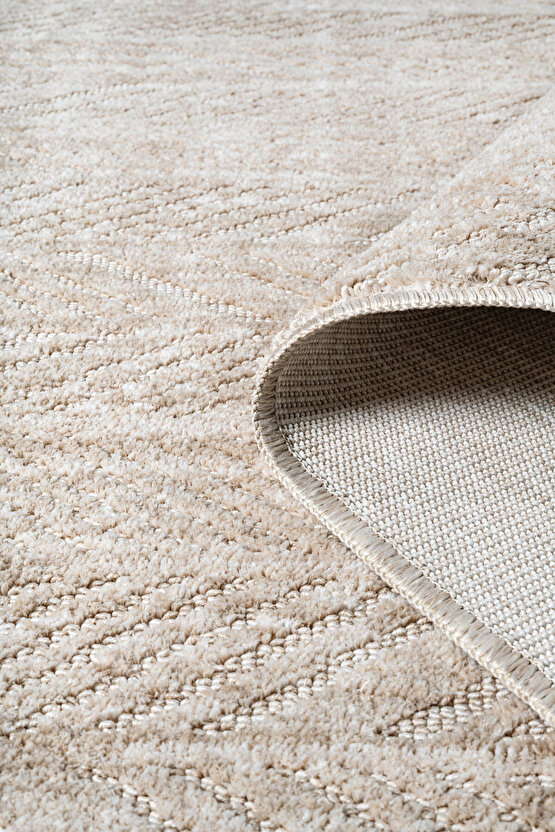 Yalın Modern Dokuma Halı Kaymaz Tabanlı Yıkanabilir Salon ve Oturma Odası Halısı 5577 Bej