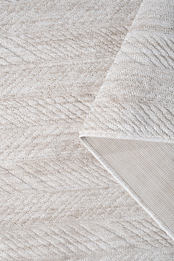 Yalın Modern Dokuma Halı Kaymaz Tabanlı Yıkanabilir Salon ve Oturma Odası Halısı 5577 Krem