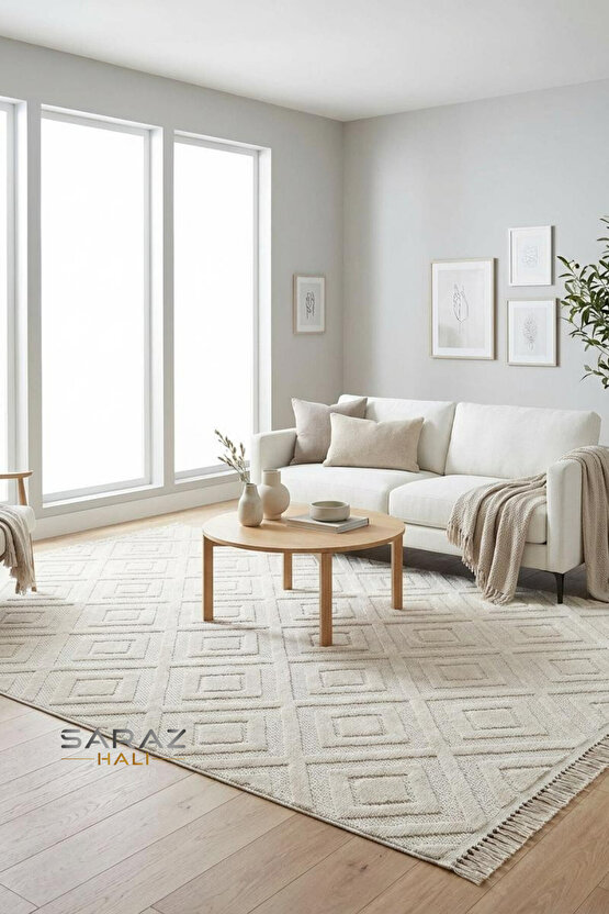 Dizayn Kaymaz Taban Koridor Halısı Kesme Yolluk Mutfak Halısı Modern Salon Halısı 1089 BEJ