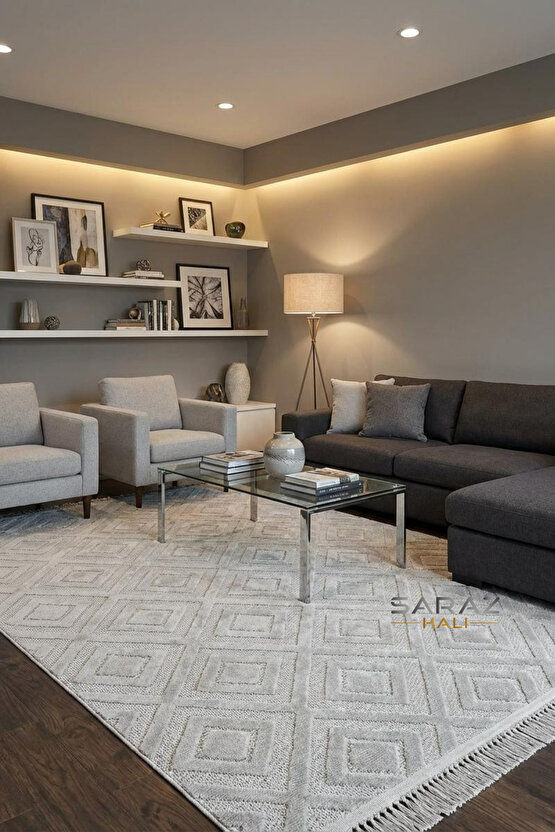 Dizayn Kaymaz Taban Koridor Halısı Kesme Yolluk Mutfak Halısı Modern Salon Halısı 1089 GRİ