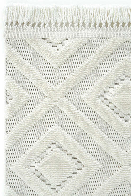 Dizayn Kaymaz Taban Koridor Halısı Kesme Yolluk Mutfak Halısı Modern Salon Halısı 1089 KREM