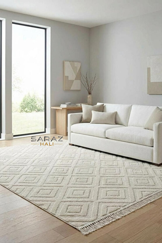 Dizayn Kaymaz Taban Koridor Halısı Kesme Yolluk Mutfak Halısı Modern Salon Halısı 1089 BEJ