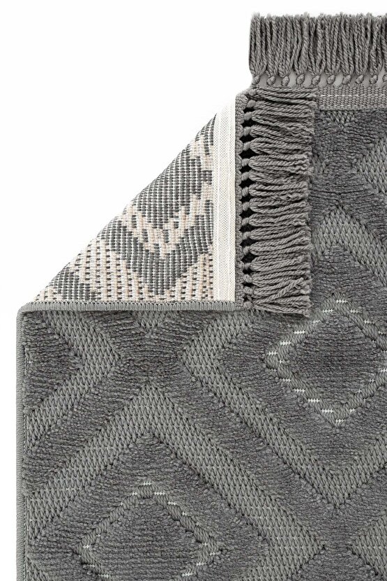 Dizayn Kaymaz Taban Koridor Halısı Kesme Yolluk Mutfak Halısı Modern Salon Halısı 1089 ANTRASİT