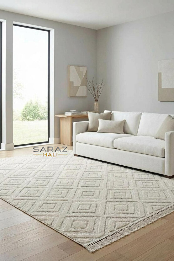 Dizayn Kaymaz Taban Koridor Halısı Kesme Yolluk Mutfak Halısı Modern Salon Halısı 1089 BEJ