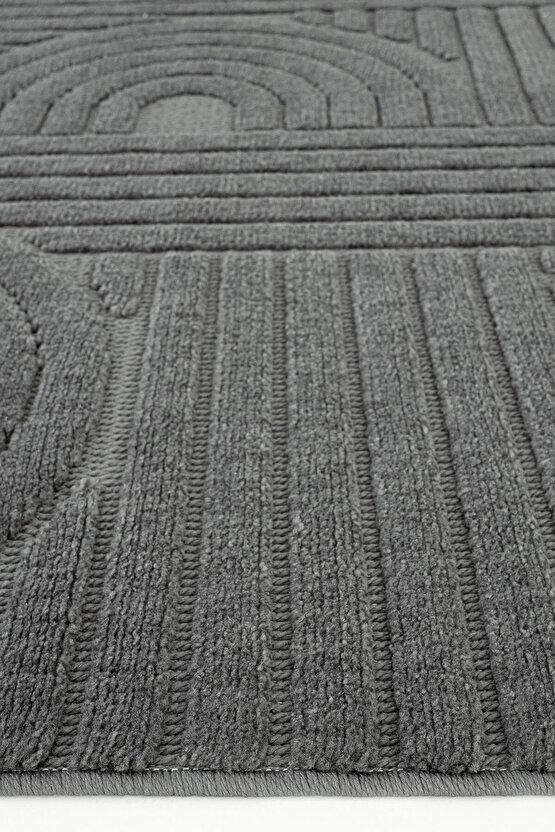 Dizayn Kaymaz Taban Koridor Halısı Kesme Yolluk Mutfak Halısı Modern Salon Halısı 1090 ANTRASİT