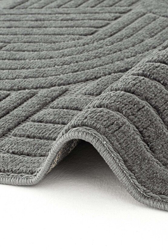 Dizayn Kaymaz Taban Koridor Halısı Kesme Yolluk Mutfak Halısı Modern Salon Halısı 1090 ANTRASİT