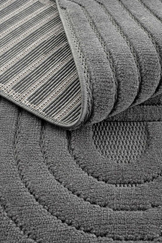 Dizayn Kaymaz Taban Koridor Halısı Kesme Yolluk Mutfak Halısı Modern Salon Halısı 1090 ANTRASİT