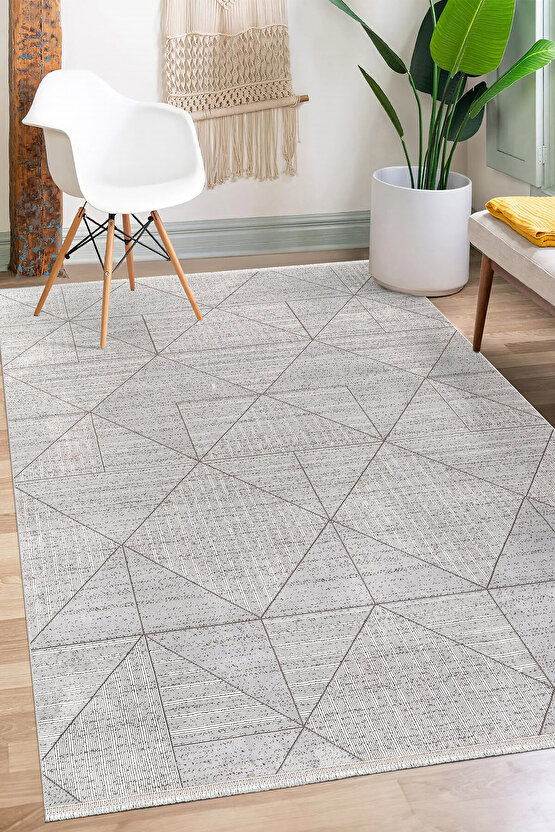 Bambu Saten Halı Kilim Salon Mutfak Koridor Yolluk Dokuma Makine Halısı Petra 4 Gri