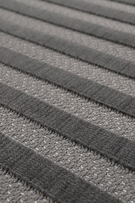 Kadife Bambu Dokuma Modern Kaymaz Salon Halısı Mutfak Halısı Koridor Halısı Yolluk Çizgi Antrasit