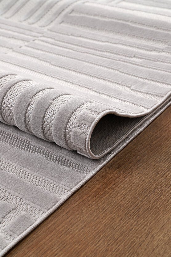 Bambu Yumuşak Halı Salon Mutfak Koridor Kesme Yolluk Dokuma Makine Halısı Art Gri