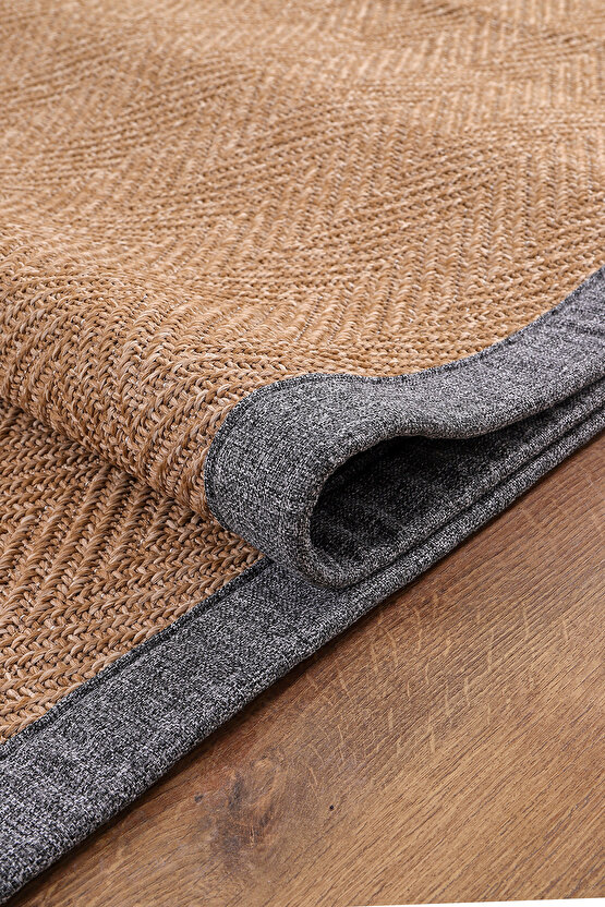 0503-Gri Kumaş Bordür Sisal Halı Kilim Hav Toz Vermez Kolay Temizlenen Hasır Kilim